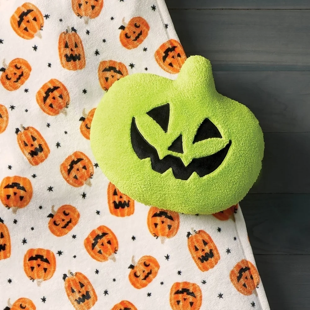 Pumpkin Shaped Halloween Faux Shearling Pillow Green - Hyde and EEK! Boutique